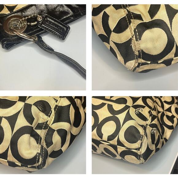 Coach Signature Shoulder Bag – Black & Beige with Silver Hardware - Picture 12 of 13